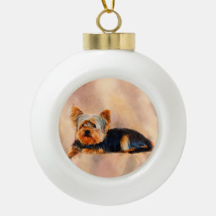Yorkshire Terrier Dog Art Waterverf Portret Keramische Bal Ornament