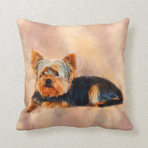 Yorkshire Terrier Dog Art Waterverf Portret Kussen