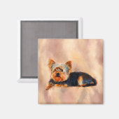 Yorkshire Terrier Dog Art Waterverf Portret Magneet (Voorkant / Achterkant)