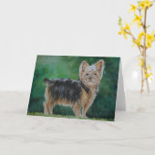 Yorkshire Terrier Dog Art Waterverf Wenskaart Kaart (Gele Bloem)