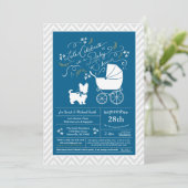 Yorkshire Terrier Dog Baby shower Blue Boy Kaart (Staand voorkant)