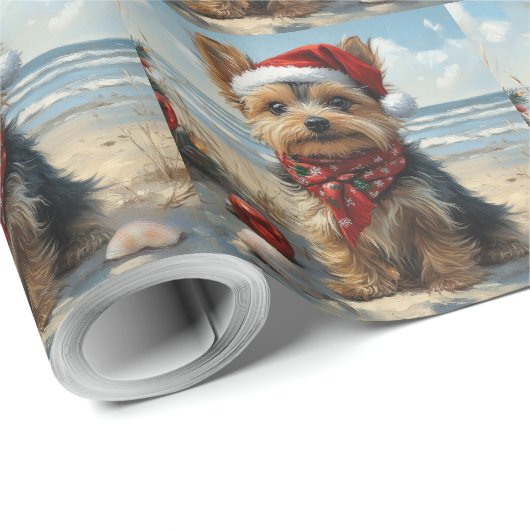 Yorkshire Terrier Dog Christmas  Beach Cadeaupapier (Rol Hoek)
