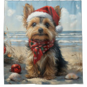 Yorkshire Terrier Dog Christmas  Beach Douchegordijn (Voorkant)