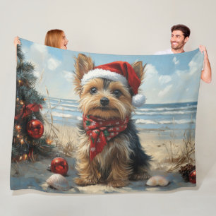 Yorkshire Terrier Dog Christmas  Beach Fleece Deken