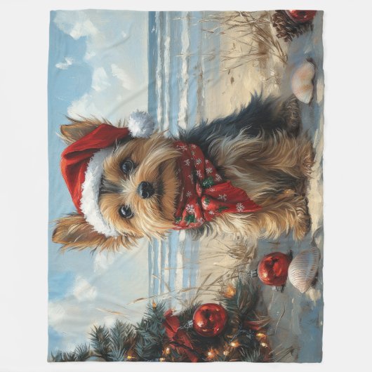 Yorkshire Terrier Dog Christmas  Beach Fleece Deken (Voorkant)