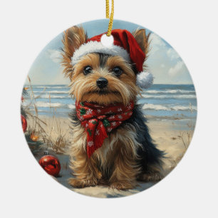 Yorkshire Terrier Dog Christmas Beach Keramisch Ornament