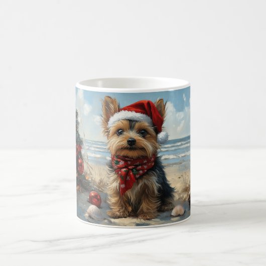 Yorkshire Terrier Dog Christmas  Beach Koffiemok (Center)