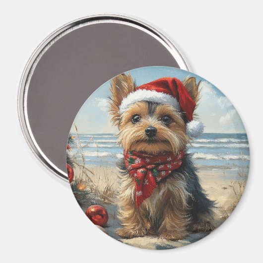 Yorkshire Terrier Dog Christmas  Beach Magneet (Voorkant / Achterkant)
