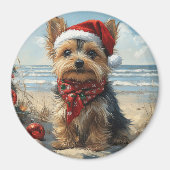 Yorkshire Terrier Dog Christmas  Beach Magneet (Voorkant)