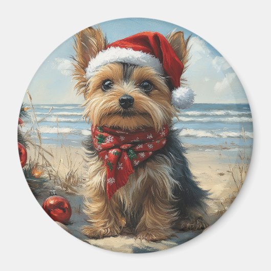 Yorkshire Terrier Dog Christmas  Beach Magneet (Voorkant)