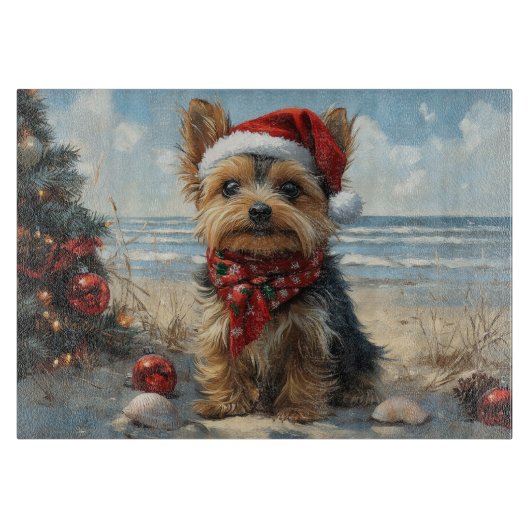 Yorkshire Terrier Dog Christmas  Beach Snijplank (Voorkant)