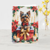 Yorkshire Terrier Dog Christmas Wenskaart Kaart (Gele Bloem)