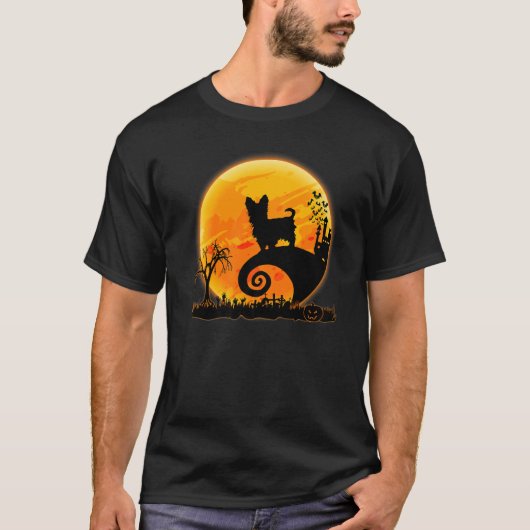 Yorkshire Terrier Dog en Moon Scary Halloween T-shirt (Voorkant)