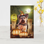 Yorkshire Terrier Dog Halloween Kaart (Gele Bloem)