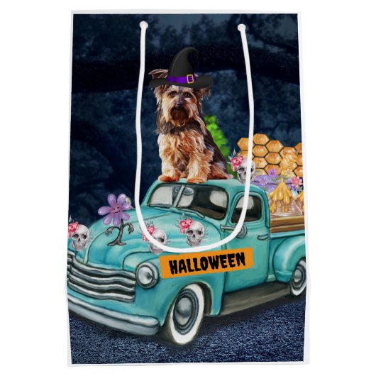 Yorkshire Terrier Dog Halloween Truck Scary Night Medium Cadeauzakje (Achterkant)