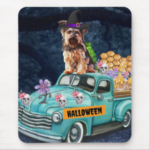 Yorkshire Terrier Dog Halloween Truck Scary Night Muismat