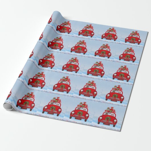 Yorkshire Terrier Dog in auto met kerstman Cadeaupapier (Uitgerold)