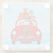 Yorkshire Terrier Dog in auto met kerstman Glazen Onderzetter (Achterkant)