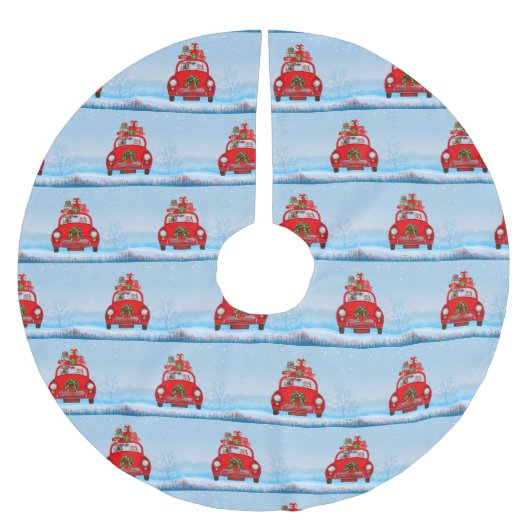 Yorkshire Terrier Dog in auto met kerstman Kerstboom Rok (Voorkant)