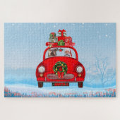 Yorkshire Terrier Dog in auto met kerstman Legpuzzel (Horizontaal)