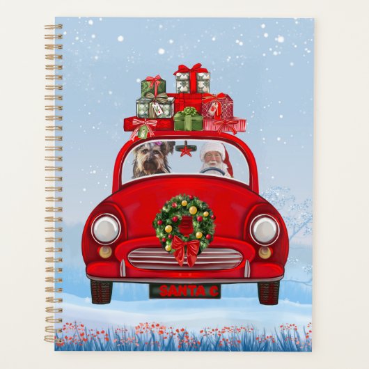Yorkshire Terrier Dog in auto met kerstman Planner (Voorkant)