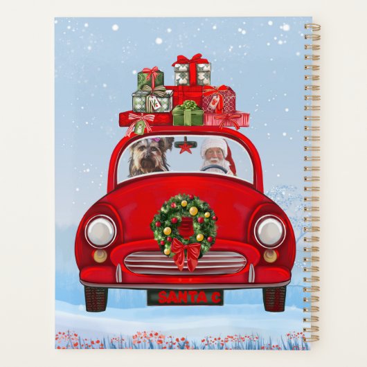 Yorkshire Terrier Dog in auto met kerstman Planner (Achterkant)