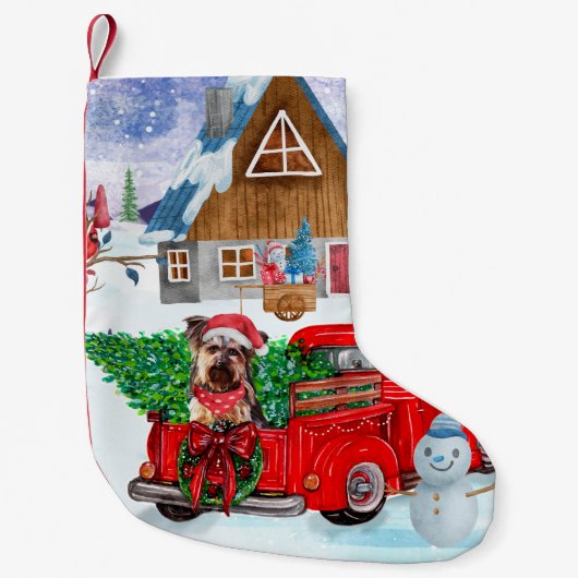 Yorkshire Terrier Dog in kerstcadeau Kleine Kerstsok (Voorkant)
