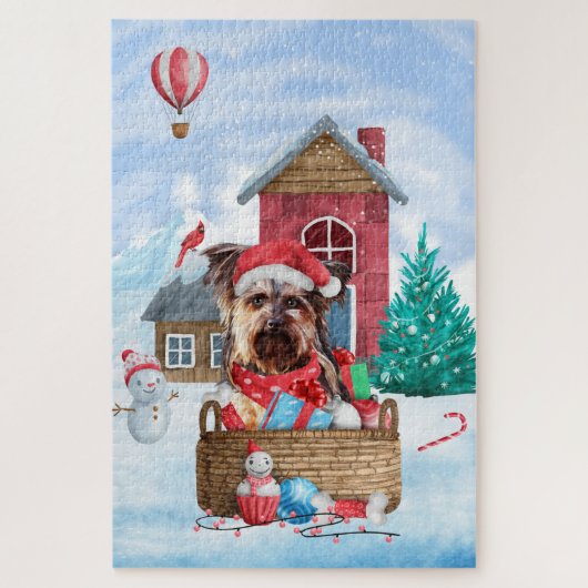 Yorkshire Terrier Dog In snow Christmas Dog House Legpuzzel (Verticaal)