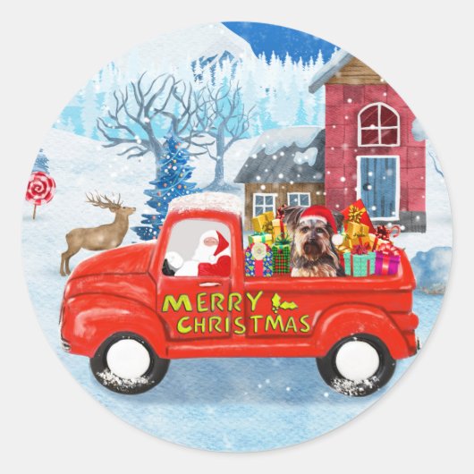 Yorkshire Terrier Dog kerstbezorging Truck Ronde Sticker (Voorkant)