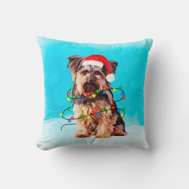 Yorkshire Terrier Dog met kerstkerstkerstkerstkers Kussen (Voorkant)