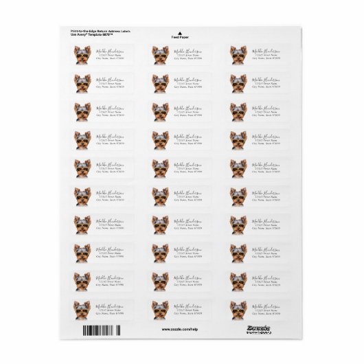 Yorkshire Terrier Dog Return-adreslabel Etiket (Full Sheet)