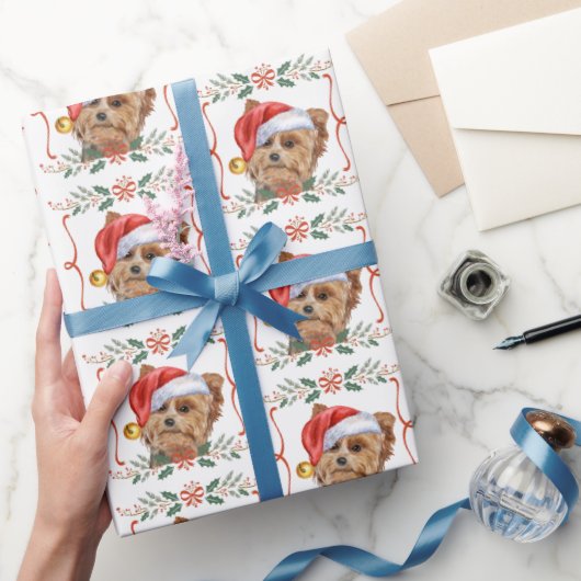 Yorkshire Terrier Dog Santa Christmas Cadeaupapier (Geschenken)