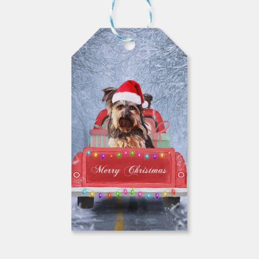 Yorkshire Terrier Dog Snow met kerstmis Cadeaulabel (Achterkant)