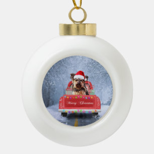 Yorkshire Terrier Dog Snow met kerstmis Keramische Bal Ornament