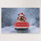 Yorkshire Terrier Dog Snow met kerstmis Legpuzzel (Horizontaal)
