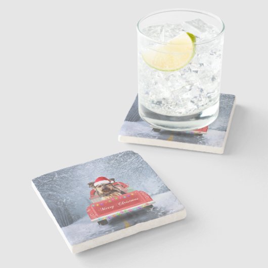 Yorkshire Terrier Dog Snow met kerstmis Stenen Onderzetter (Zijkant)