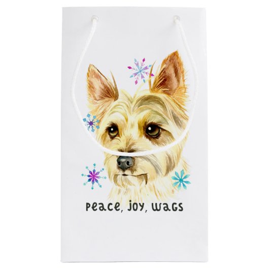 Yorkshire Terrier Dog, Snowflakes, Kerstmis Klein Cadeauzakje (Achterkant)