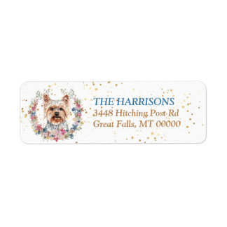 Yorkshire Terrier Dog Spring Flowers Wreath Etiket