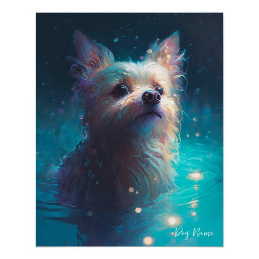 Yorkshire Terrier dog swimming in water 005 Perfect Poster (Voorkant)