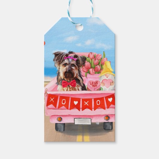 Yorkshire Terrier Dog Valentijnsdag Truck Hearts Cadeaulabel (Voorkant)