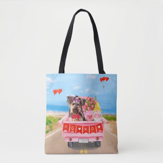 Yorkshire Terrier Dog Valentijnsdag Truck Hearts Tote Bag (Voorkant)