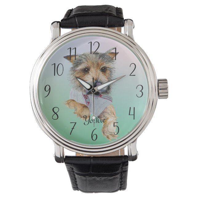 Yorkshire Terrier Dog Waterverf Watch Horloge (Voorkant)