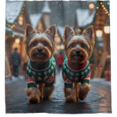 Yorkshire Terrier Dogs Christmas Snow Holiday Douchegordijn (Voorkant)