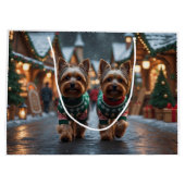 Yorkshire Terrier Dogs Christmas Snow Holiday  Groot Cadeauzakje (Achterkant)