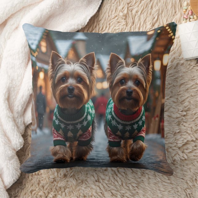 Yorkshire Terrier Dogs Christmas Snow Holiday  Kussen (Deken)
