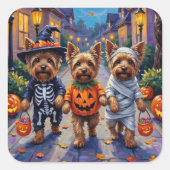 Yorkshire Terrier Dogs in Halloween Costumes Vierkante Sticker (Voorkant)