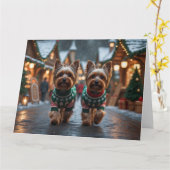 Yorkshire Terrier Dogs Kerstmis Sneeuw Vakantie Kaart (Gele Bloem)