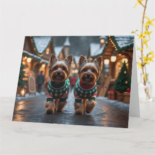 Yorkshire Terrier Dogs Kerstmis Sneeuw Vakantie Kaart