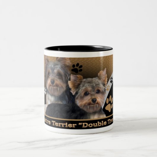 Yorkshire Terrier Double Trouble Gifts Tweekleurige Koffiemok (Center)