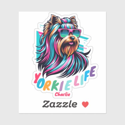 Yorkshire Terrier draagt zonnebril kleurrijk dier Sticker (Vel)